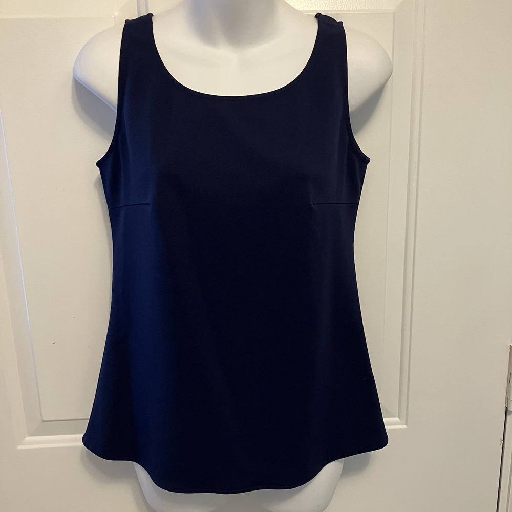 NWT MING WANG Knit Top Size XXS‎ Navy Blue Sleeveless Tank MSRP $130.00 Women's